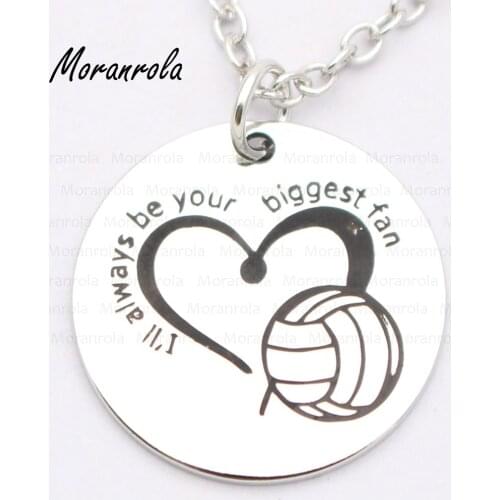 New arried "I'll always be your biggest fan"necklace Keychain,charm Hand stamped Jewelry Volleyball Fan necklace Sports Cheer