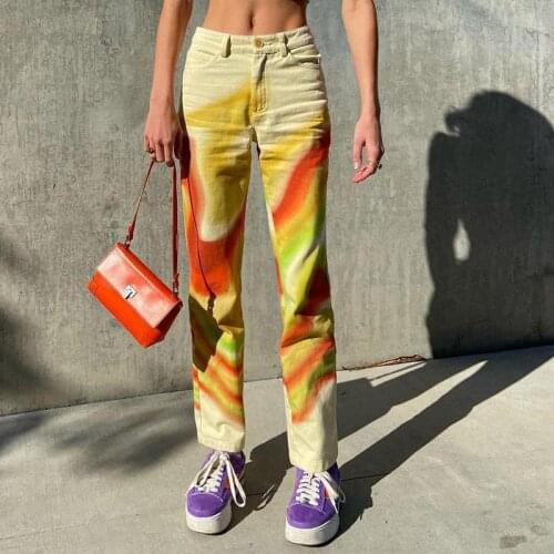 New summer womens street fashion sexy high waist color printed woven straight leg pants women