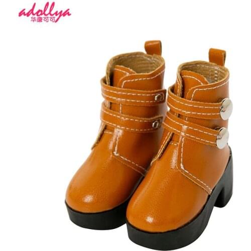 Adollya 7cm Shoes For Dolls Winter Boots 4 Colors High Heels Buttons Leather 1/6 Boots For Doll Shoes Accessories Toys For Girls