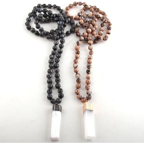 Fashion Bohemian Tribal Jewelry 8mm Stone Knotted Long Druzy Pendant Necklace For Women Bead Necklaces