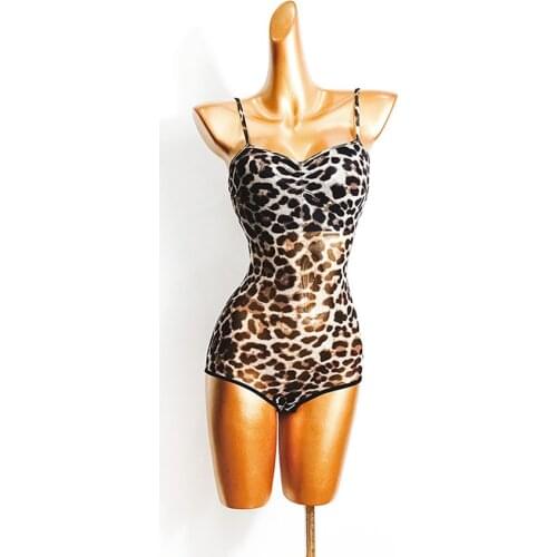 Sleeveless Leopard Printed Bare Back Sexy Latin Dance Bodysuit Stage Performance Dancing Dress LD523 Latin Dance Costume