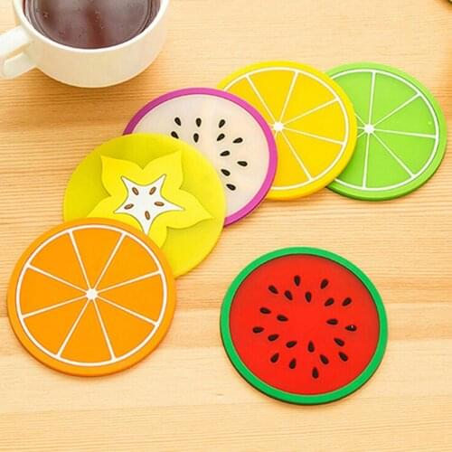 Lemon Orange Coaster Fruit Shape Silicone Cup Pad Jelly Color Fruit Shape Coasters Creative Skid Insulation Silica Gel Cup Mat