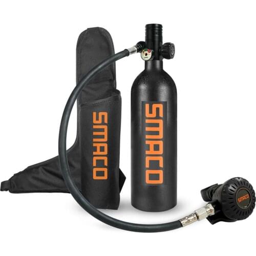 SMACO 1L Portable Scuba Diving Tank Set Mini Oxygen Cylinder Respirator Air Tank Hand Pump for Snorkeling Diving Equipment