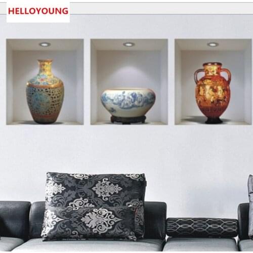 QT-0168 Chinese style ceramic vase vinyl wall stickers home decor decoration living room sitting room promotion 3d wall sticker