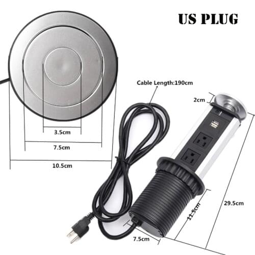 New American Hidden 3 jack US desktop USB power outlet Office Kitchen Vertical Lifting pdu extension socket 2M 15A 120V