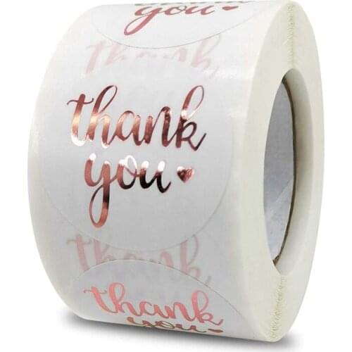 500 Pieces of 1.5 Inch Thank You Rose Gold Sticker Rolls, Used for Wedding, Birthday, and Party Gift Packaging Bags