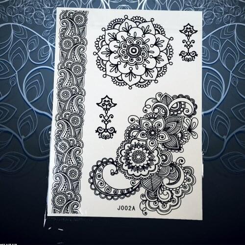 Sexy Black Mehndi Large Henna Flower Tattoo Sunflower Women Body Arm Jewelry Stickers Waterproof Fake Bracelet Temporary Tattoo