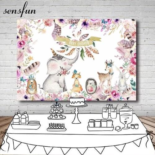 Sensfun Elephant Wild one Woodland Baby Shower Backdrops Flower Animal Birthday Party Backdrop Photography Prop Photo Background
