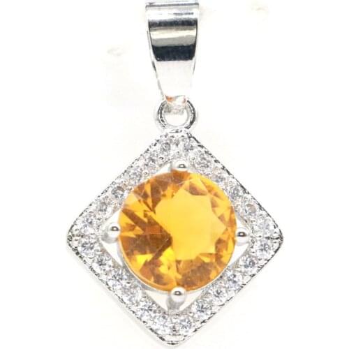 26x17mm Lovely CuteCreated Golden Citrine Pink Tourmaline White CZ Daily Wear Silver Pendant