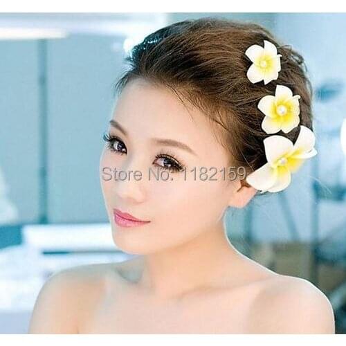 Special Manual Clip Hairpin Bride Headdress Flower ornaments Frangipani lace10PCS8mm