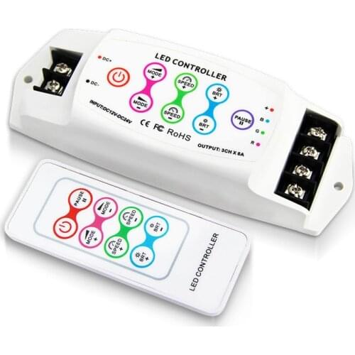 New Led RGB Strip Controller 12V 24V 8A*3CH Output 4096 Scale Level 36 Mode RF Remote Knob Control 5050 3528 RGB String Dimmer