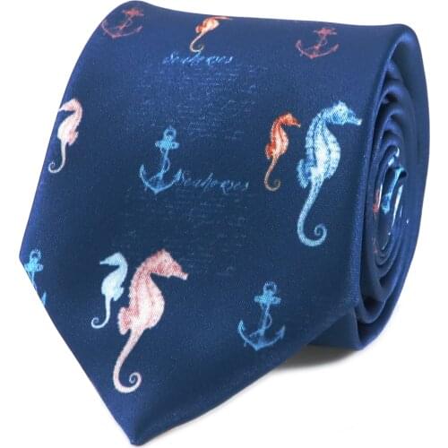 Marine Life Theme Multi Color Seahorse And Anchor Printing Necktie Fathers Day Birthday Wedding Gift Tie