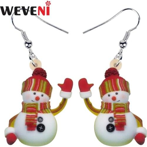 WEVENI Acrylic Christmas Scarf Hat snowman Earrings Drop Dangle Sweet Jewelry For Women Girls Lovers Charms Gifts Hot Sale 2019