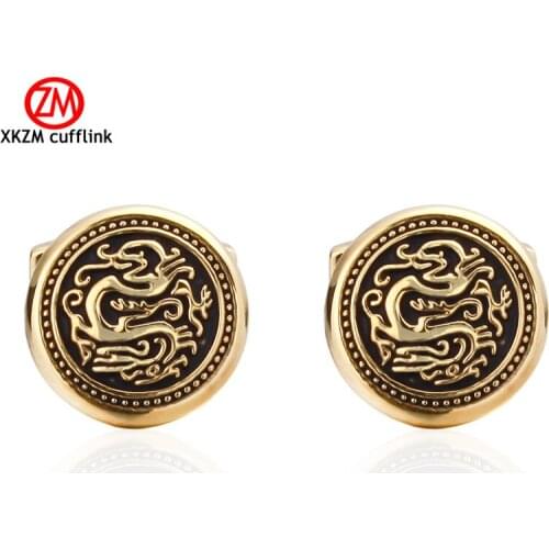 XKZM Jewelry Golden Dragon Modeling Cufflinks for Mens High Quality Brand Enamel Animal Cufflink mosaic Crystal 2017 Newest