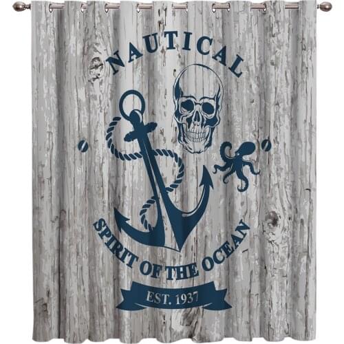 Vintage Anchor And Skull Window Treatments Curtains Valance Room Curtains Large Window Curtain Rod Bathroom Decor Bedroom
