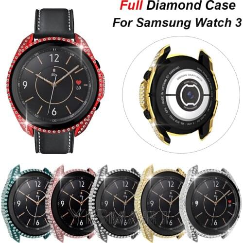 Full Diamond PC Case for Samsung Galaxy Watch 3 45mm 41mm Cover Women Protective Shell Watch3 Bumper Bling Hollow Frame