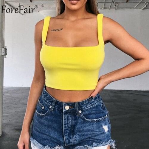 Forefair Low Cut Backless Sexy Tank Top Summer Women Casual Crop Top Black White Yellow streetwear