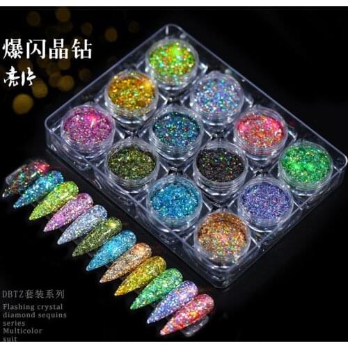 12pcs/set Nail Glitter Powder Dust Iridescent Flakes Sequins Gold Silver Super Shining Paillette Nail Art Manicure Decorations