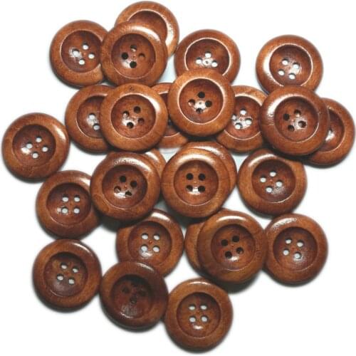 20PCS Wooden Buttons Natural Color Round 4-Holes Sewing Scrapbooking DIY Buttons Sewing Accessories Coconut Tree Wood Buttons