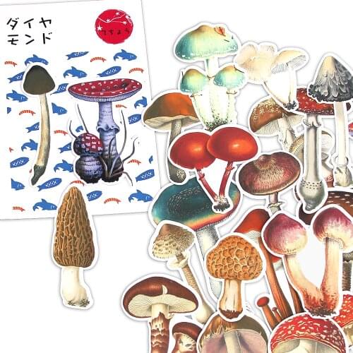 26Pcs Mushrooms Stickers Scrapbooking Vintage Decorative Stickers For Diary DIY Phone Plant Stationery Stickers For Kids