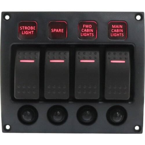 4 Gang Curved Waterpoof LED Switch Panel with Circuit Breakers Back Light