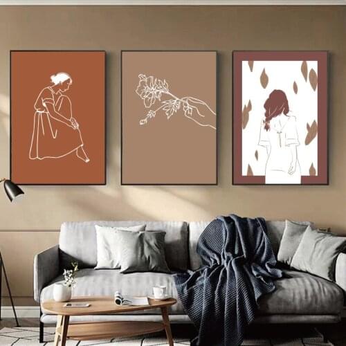 Abstract Women Figure Line Drawing Wall Art Prints Flower Plant Canvas Painting Beauty Girl Poster Modern Living Room Home Decor