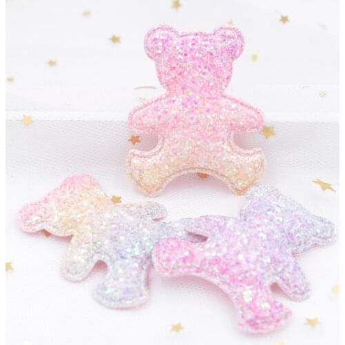 DIY Baby Hair Accessories Glitter Iridescence Fabric Bear Appliques Cake Decorative Girls Happy Birthday Party Dessert Decor S10