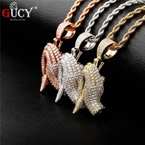 GUCY New Prayer Pendant With 4mm Tennis Chain Necklace AAAA Cubic Zircon Mens Women Pendant Hip Hop Jewelry For Gift