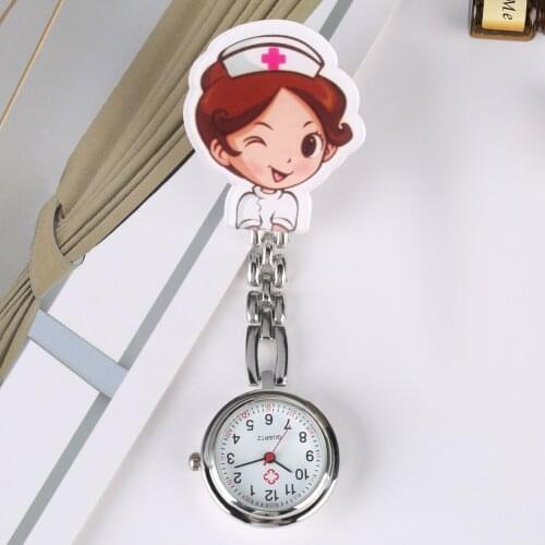 Nurse Watch Women Cartoons Cute Pendant Digital Quartz Dial Portable Stainless Steel Clip Lovely Angel In White Pocket Watch