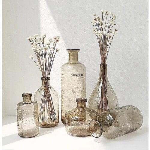 Europe Vintage Glass Vases Flower Pot Flower Vase Decoration Home Ins Linving Room Nordic Deco Dried Flower Hydroponic Bottle
