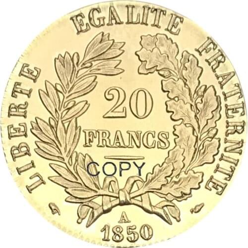 France 1850 A 20 Francs REPUBLIQUE FRANCAISE LIBERTE EGALITE FRATERNITE Gold Coin Brass Metal Copy Coins