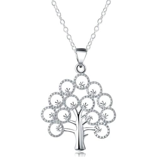 GINSTONELATE Charms wedding silver color new cute lady women necklace TREE Life jewelry fashion cute pendant necklace LN034