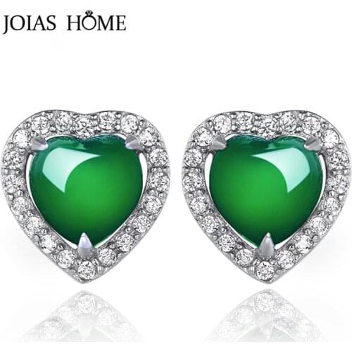 JoiasHome 925 Sterling Silver Earrings Classic Natural Emerald with Heart Earrings Wedding Party Wholesale Gifts