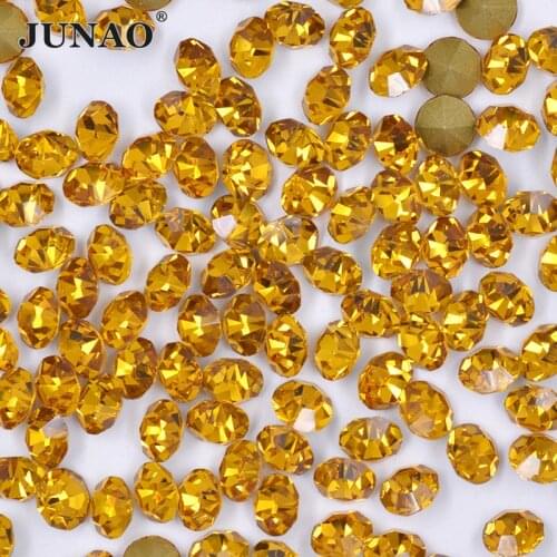 JUNAO SS 6 8 10 12 16 20 30 Topaz Crystal Nail Rhinestones Point Back Glass Stones Nail Art Decoration Round Crystal Beads