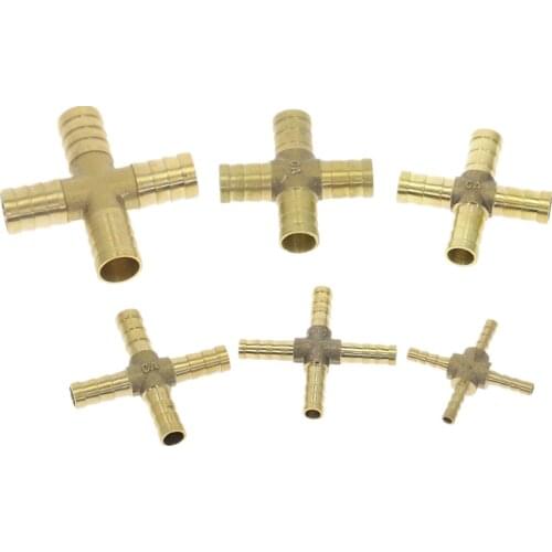 Cross Shaped Brass Pipe Fitting 4 Way 4mm 6mm 8mm 10mm 12mm Barb Connector Joint Brass Barbed Coupler Adapter Coupling Pneumatic