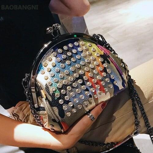 Fashion Women Bag PU Leather Diamonds Shoulder Bag Chain Shell Messenger Bag Female Tote Crossbody Bags For Girls