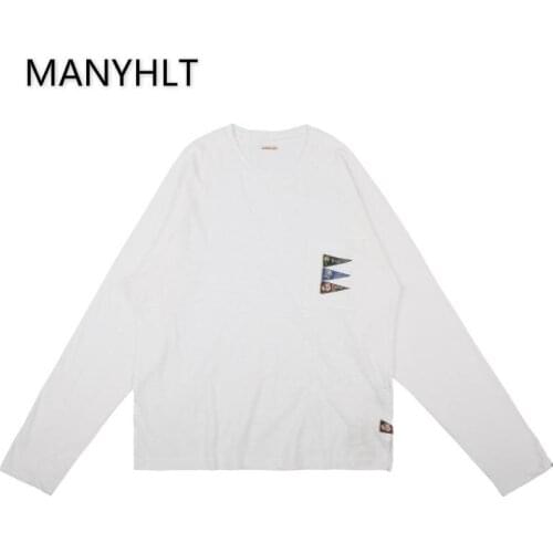 MANYHLT Men Clothing 2021 Fall Long Sleeve T-shirt Mens Loose Retro Harajuku Top T-shirt O Neck Pocket Printed T-shirt