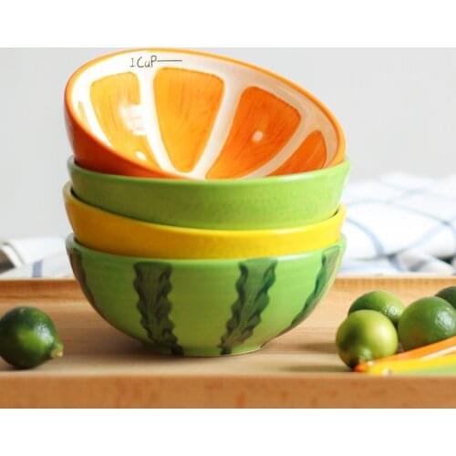 Bowl Dish spoon set creative fruit shape childrens Japanese bowl cartoon ceramic tableware dish plate set rice bowl ramen bowl