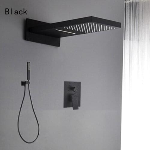 Black / Chrome Shower Head Set Wall Mounting Bathroom Shower Faucet With Embedded Box Rainfall Waterfall Concealed Shower Mixer