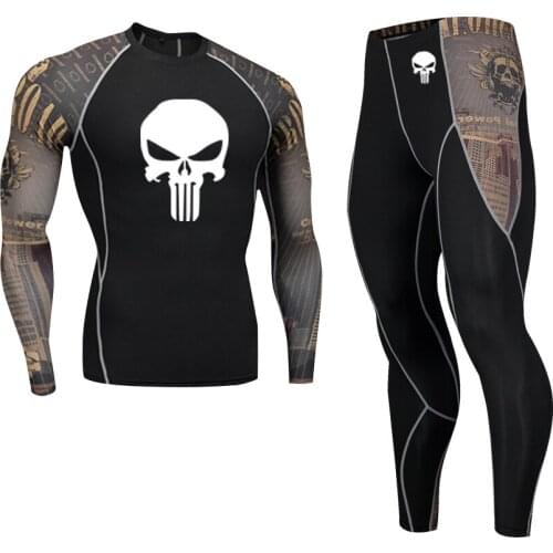 New Style Skeleton Thermal Underwear For Men Winter Compression Running Sports Long Shirt Fitness Tight 2 Piece Jogging Suit