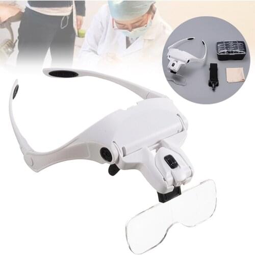Headband Adjustable Magnifier LED Light Lightweight Magnifying Glass 1.0X 1.5X 2.0X 2.5X 3.5X 5 Lens Loupe Reading Repair Tool