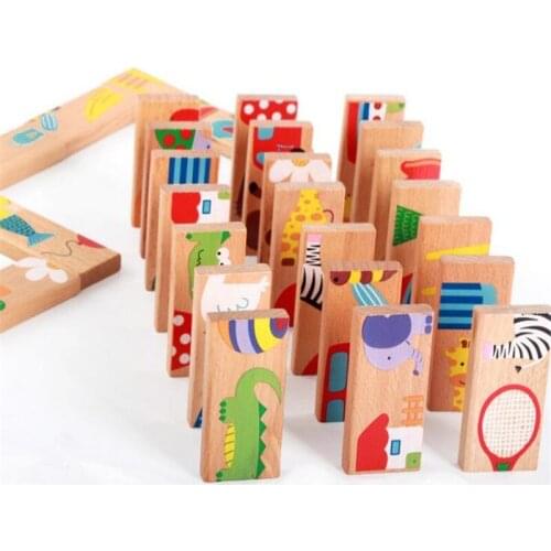 28pcs/set Animal Solitaire Puzzle Toy Kids Domino Child Toy Blocks Standard Domino Wooden Early Educational Childhood Toys Games