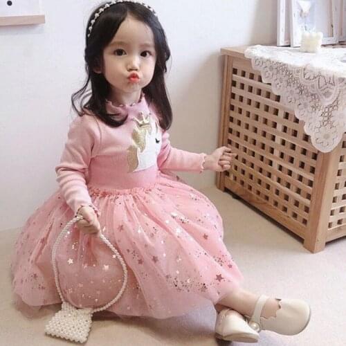 Girls Dress 2020 Autumn New ChildrenS Clothing Baby Kids Clothes Cartoon Long-Sleeved Top Stitching Star Mesh Dress