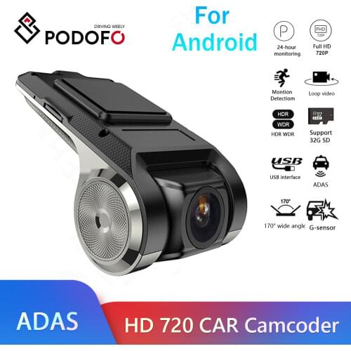 Podofo Dash Cam ADAS Car DVR ADAS Dashcam DVRs Video Night Vision HD 720P Auto Recorder for Android Multimedia Player DVD