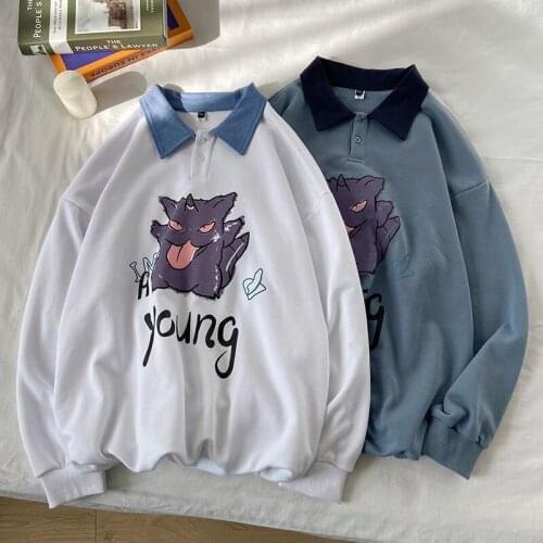 Pure Cotton Casual Loose Vintage Sweatshirt Women Korean Style Pullover Button Harajuku Clothing Oversized Couple Streetwear Top