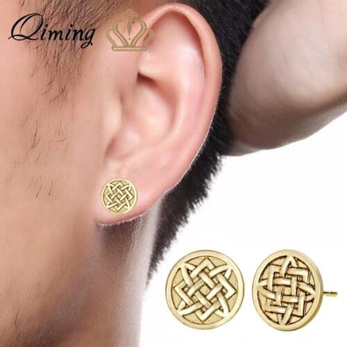 QIMING Viking Amulets Gold Womens Earrings Russian Style Lada Star Slavic Boy Stud Earrings Men Vintage Jewelry Friends Gift