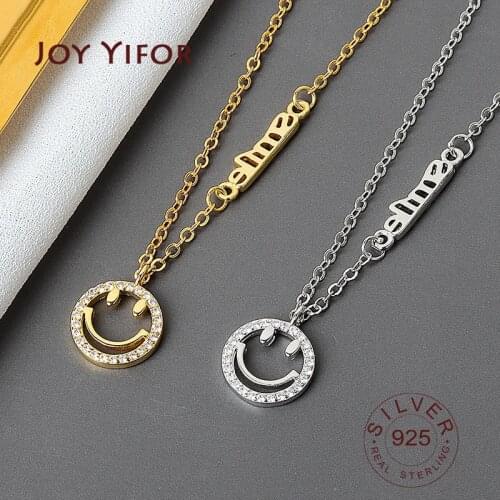 Real 925 Sterling Silver Elegant smile face Geometric Pendant Necklace Fine Jewelry For Women Wedding Party Bijoux