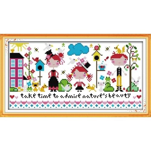 Happy family cross stitch kit cartoon 14ct 11ct count print canvas stitches embroidery DIY handmade needlework plus
