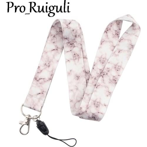 White Marble Pattern Lanyard Key Phone Holder Funny Neck Strap With Keyring ID Card DIY Animal webbing ribbon Hang Rope