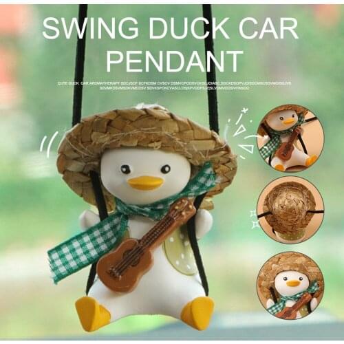 Straw hat Swing Duck Car Rearview Mirror Pendant Decoration Auto Interior Decoration For Car Product Gifts Car Accessories ship